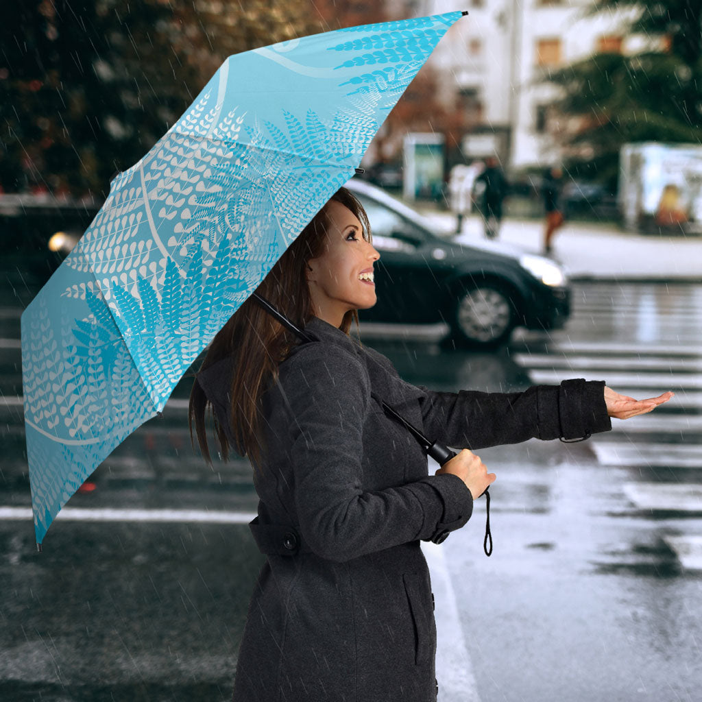 Aotearoa Maori Koru Curves Umbrella Silver Ferns - Turquoise