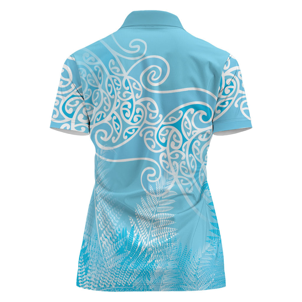 Aotearoa Maori Koru Curves Women Polo Shirt Silver Ferns - Turquoise