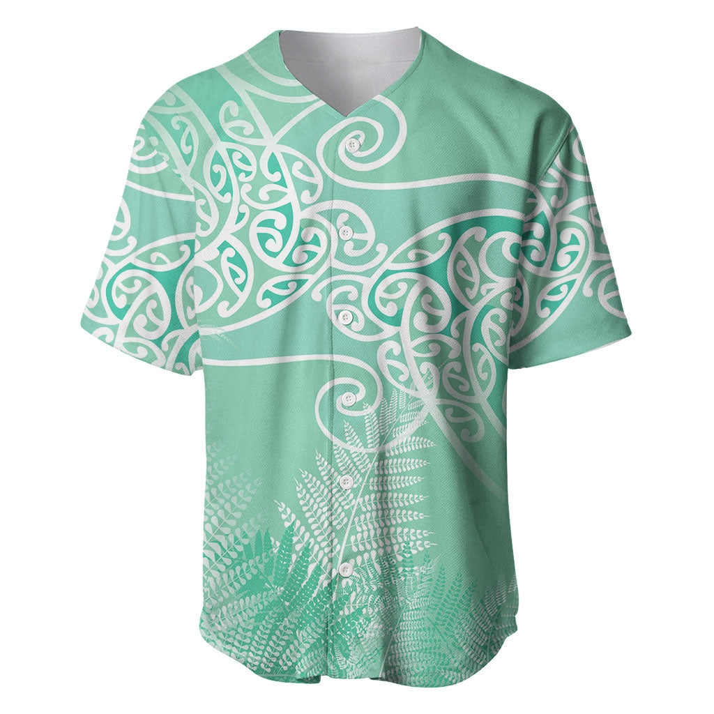 Aotearoa Maori Koru Curves Baseball Jersey Silver Ferns - Mint