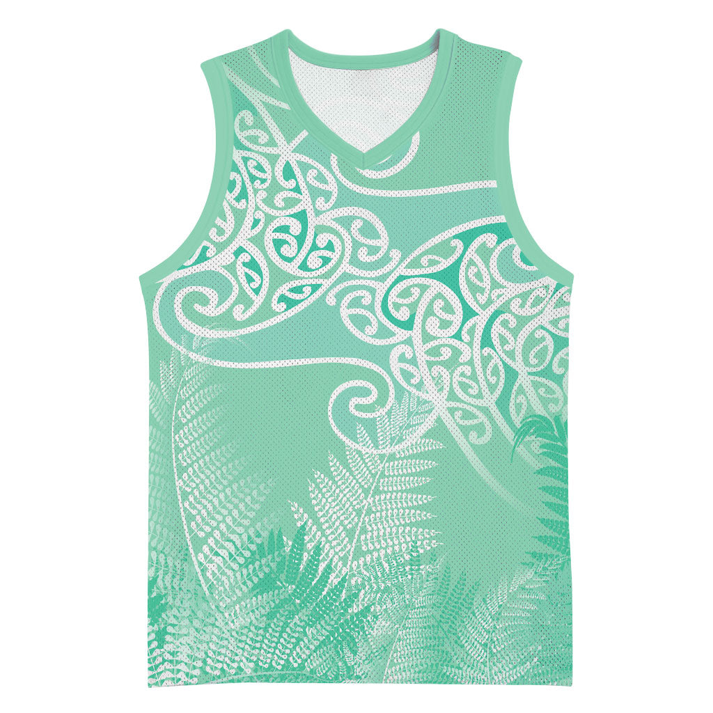 Aotearoa Maori Koru Curves Basketball Jersey Silver Ferns - Mint LT7 Unisex Mint Green - Polynesian Pride