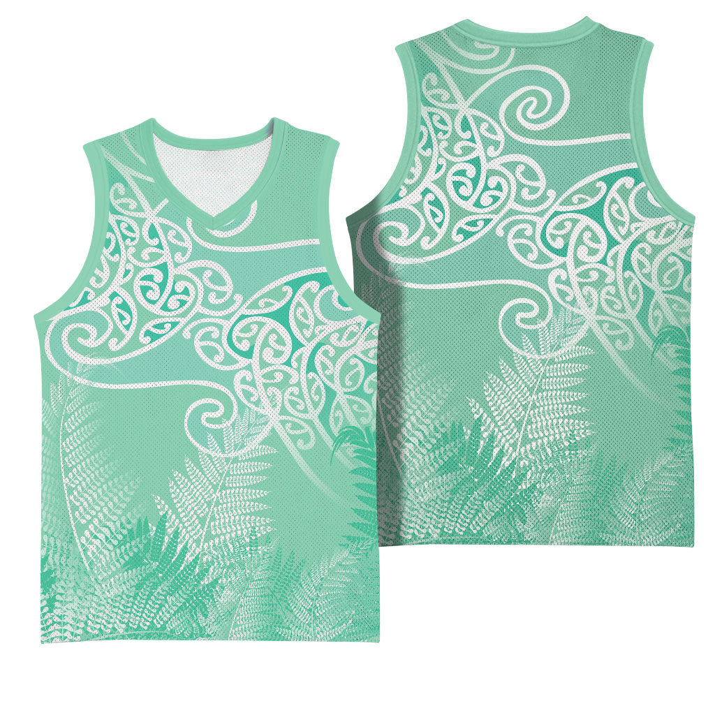 Aotearoa Maori Koru Curves Basketball Jersey Silver Ferns - Mint LT7 - Polynesian Pride