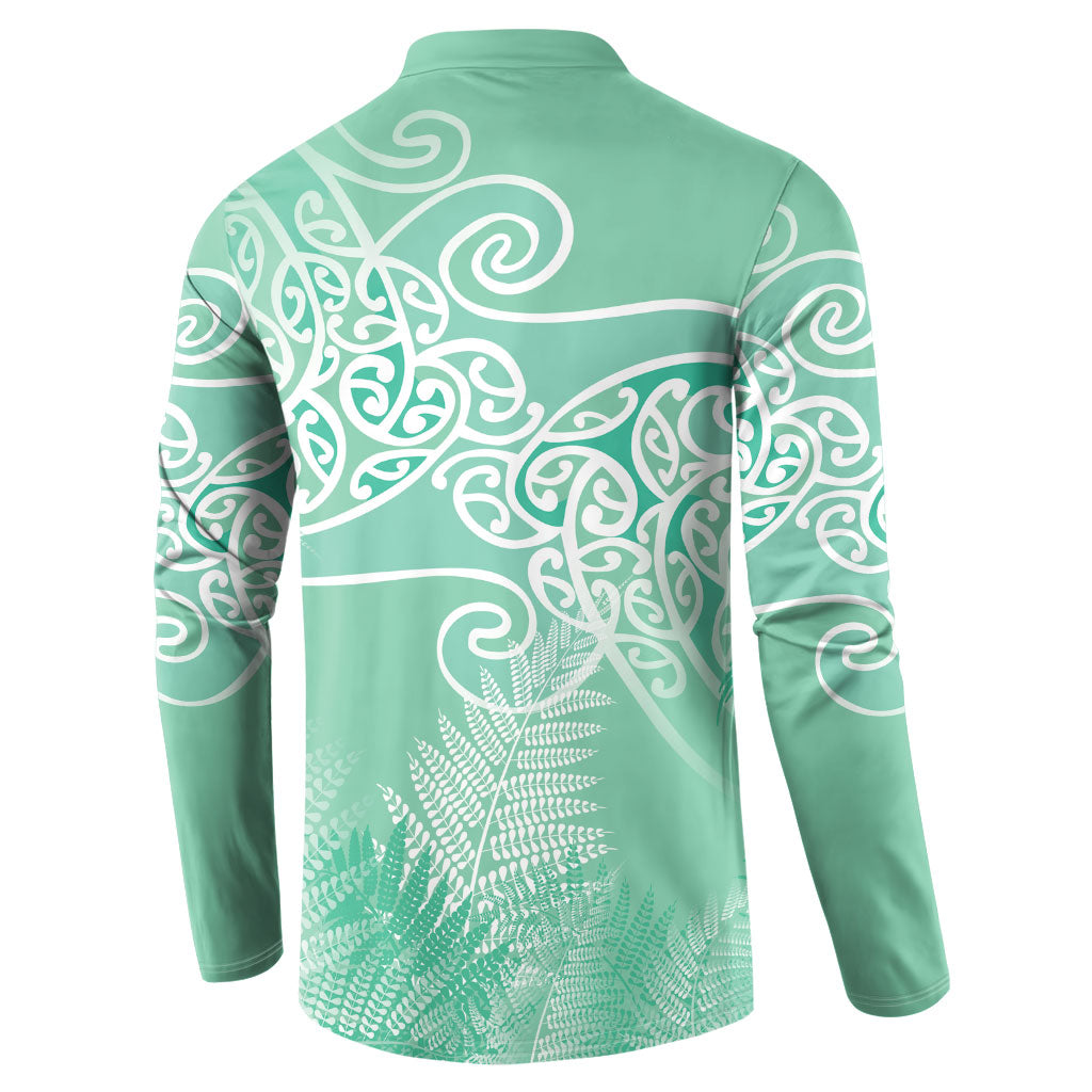 Aotearoa Maori Koru Curves Button Sweatshirt Silver Ferns - Mint