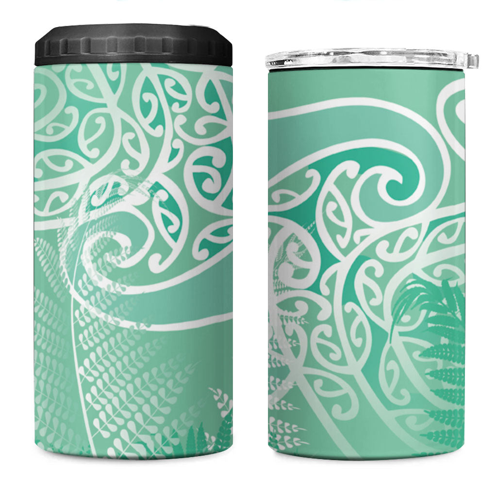 Aotearoa Maori Koru Curves 4 in 1 Can Cooler Tumbler Silver Ferns - Mint LT7 One Size: 16 oz Mint Green - Polynesian Pride