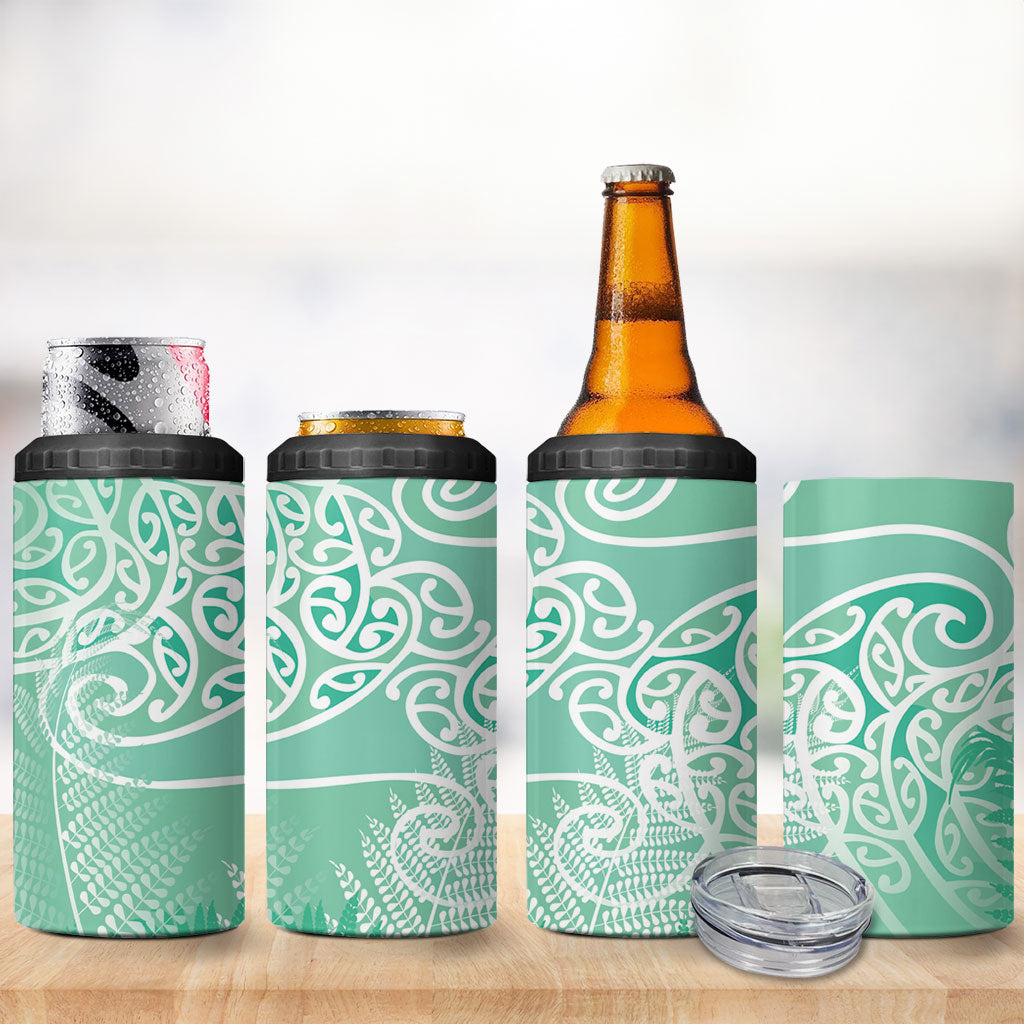 Aotearoa Maori Koru Curves 4 in 1 Can Cooler Tumbler Silver Ferns - Mint LT7 - Polynesian Pride