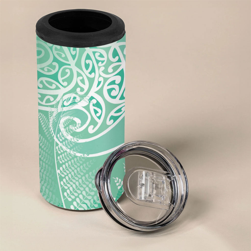 Aotearoa Maori Koru Curves 4 in 1 Can Cooler Tumbler Silver Ferns - Mint LT7 - Polynesian Pride