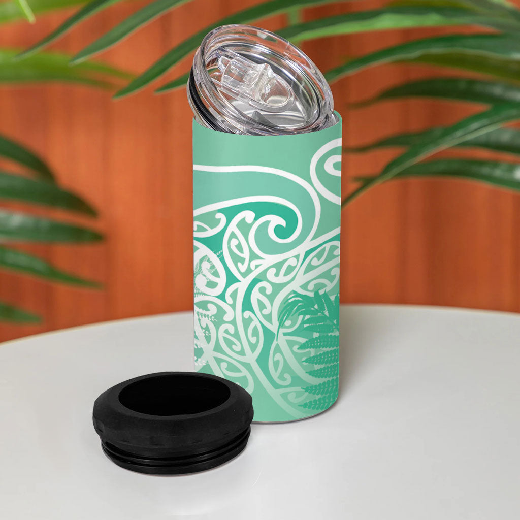 Aotearoa Maori Koru Curves 4 in 1 Can Cooler Tumbler Silver Ferns - Mint LT7 - Polynesian Pride