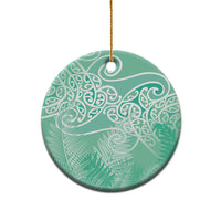 Aotearoa Maori Koru Curves Ceramic Ornament Silver Ferns - Mint LT7 - Polynesian Pride