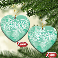 Aotearoa Maori Koru Curves Ceramic Ornament Silver Ferns - Mint LT7 Heart Mint Green - Polynesian Pride