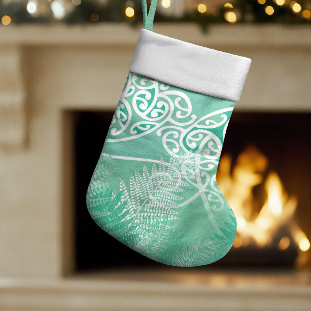 Aotearoa Maori Koru Curves Christmas Stocking Silver Ferns - Mint LT7 Set of 2 Mint Green - Polynesian Pride