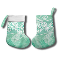 Aotearoa Maori Koru Curves Christmas Stocking Silver Ferns - Mint LT7 - Polynesian Pride