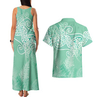 Aotearoa Maori Koru Curves Couples Matching Tank Maxi Dress and Hawaiian Shirt Silver Ferns - Mint LT7 - Polynesian Pride