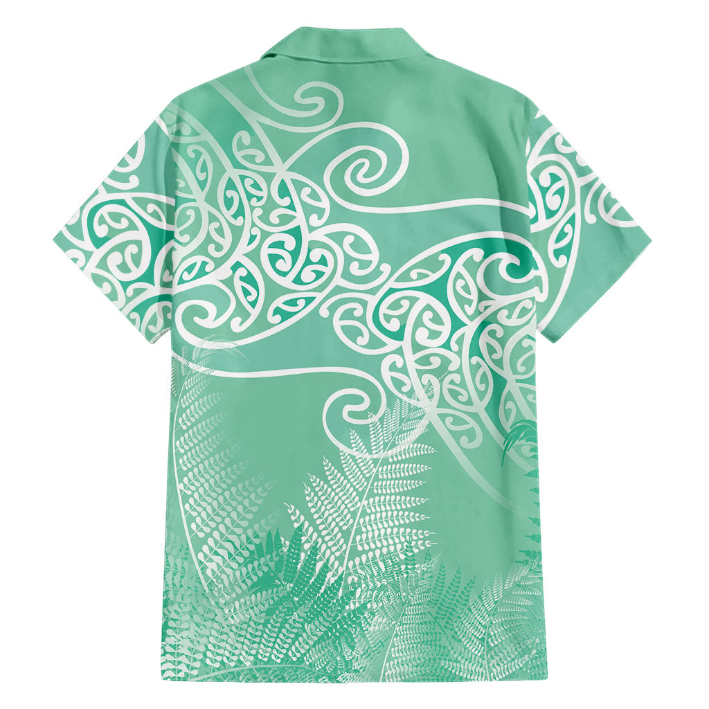Aotearoa Maori Koru Curves Family Matching Off Shoulder Maxi Dress and Hawaiian Shirt Silver Ferns - Mint LT7 - Polynesian Pride