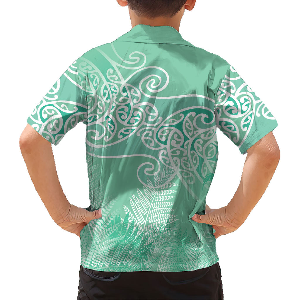 Aotearoa Maori Koru Curves Family Matching Puletasi and Hawaiian Shirt Silver Ferns - Mint LT7 - Polynesian Pride