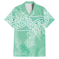 Aotearoa Maori Koru Curves Family Matching Summer Maxi Dress and Hawaiian Shirt Silver Ferns - Mint LT7 Dad's Shirt - Short Sleeve Mint Green - Polynesian Pride