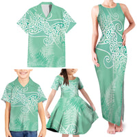 Aotearoa Maori Koru Curves Family Matching Tank Maxi Dress and Hawaiian Shirt Silver Ferns - Mint LT7 - Polynesian Pride