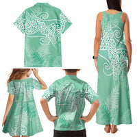 Aotearoa Maori Koru Curves Family Matching Tank Maxi Dress and Hawaiian Shirt Silver Ferns - Mint LT7 - Polynesian Pride