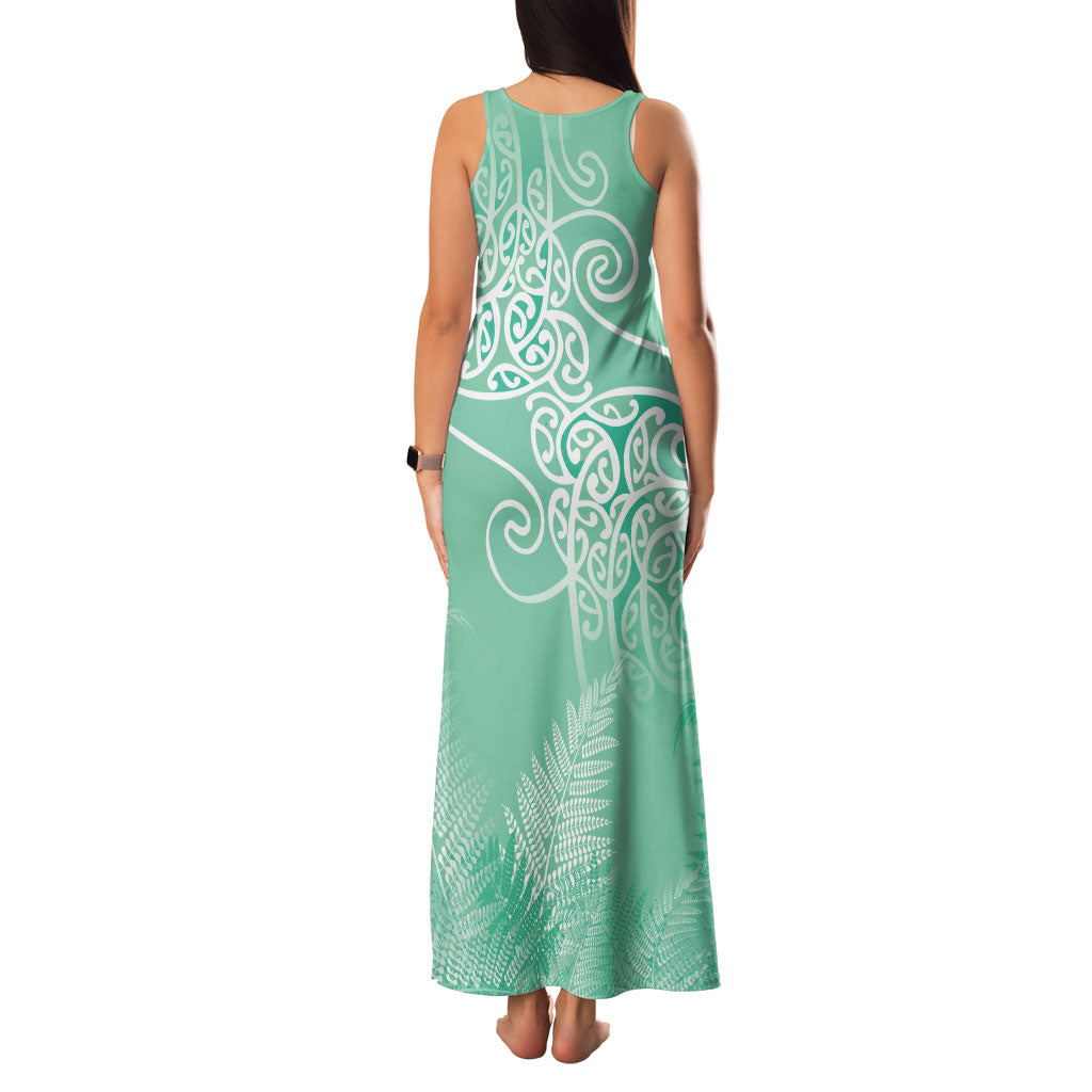 Aotearoa Maori Koru Curves Family Matching Tank Maxi Dress and Hawaiian Shirt Silver Ferns - Mint LT7 - Polynesian Pride
