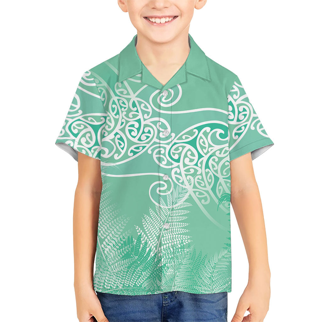 Aotearoa Maori Koru Curves Kid Hawaiian Shirt Silver Ferns - Mint
