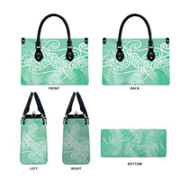 Aotearoa Maori Koru Curves Leather Bag Silver Ferns - Mint