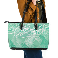 Aotearoa Maori Koru Curves Leather Tote Bag Silver Ferns - Mint