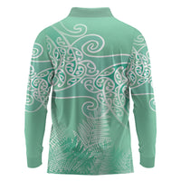 Aotearoa Maori Koru Curves Long Sleeve Polo Shirt Silver Ferns - Mint LT7 - Polynesian Pride