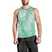 Aotearoa Maori Koru Curves Men Tank Top Silver Ferns - Mint