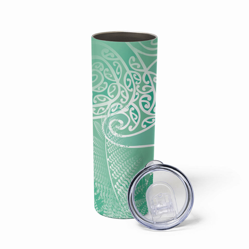 Aotearoa Maori Koru Curves Skinny Tumbler Silver Ferns - Mint