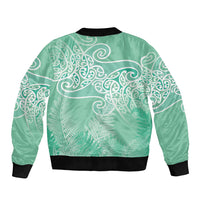 Aotearoa Maori Koru Curves Sleeve Zip Bomber Jacket Silver Ferns - Mint