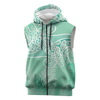 Aotearoa Maori Koru Curves Sleeveless Zip Hoodie Silver Ferns - Mint