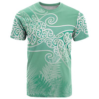 Aotearoa Maori Koru Curves T Shirt Silver Ferns - Mint