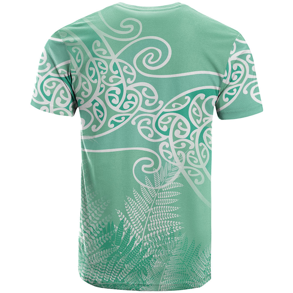 Aotearoa Maori Koru Curves T Shirt Silver Ferns - Mint