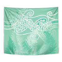 Aotearoa Maori Koru Curves Tapestry Silver Ferns - Mint