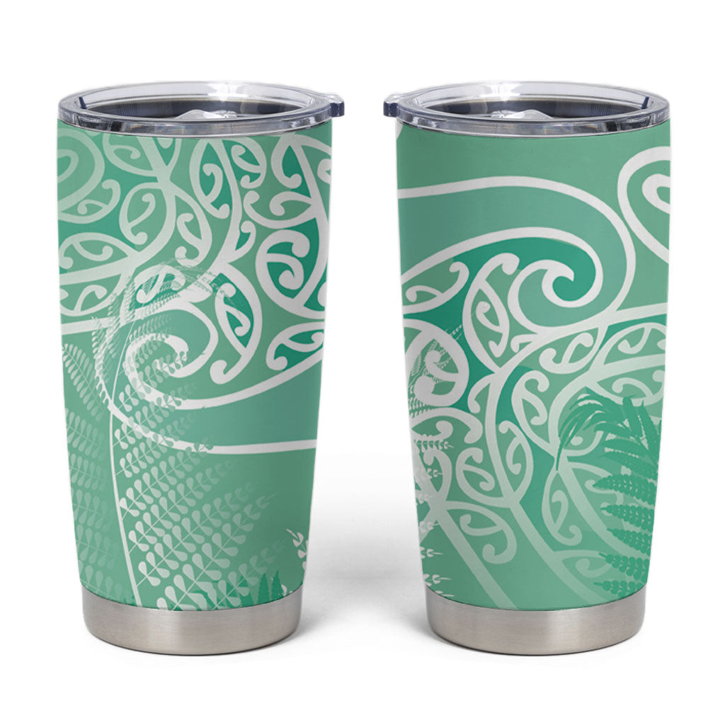 Aotearoa Maori Koru Curves Tumbler Cup Silver Ferns - Mint LT7 Mint Green - Polynesian Pride