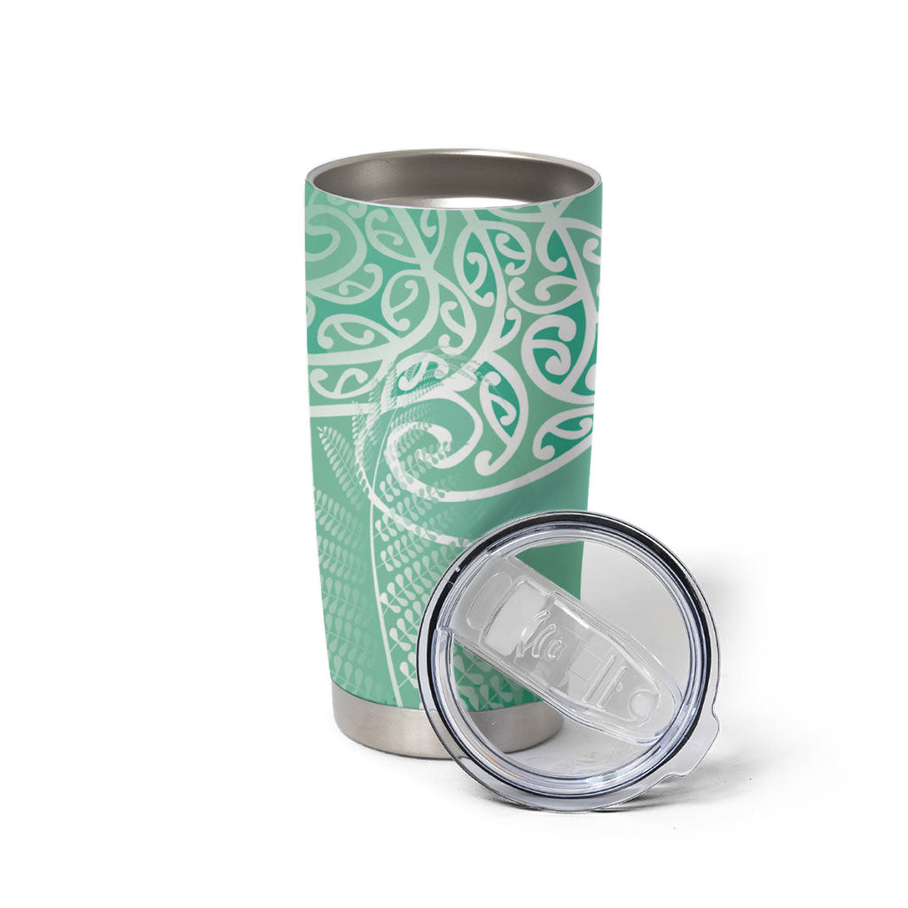 Aotearoa Maori Koru Curves Tumbler Cup Silver Ferns - Mint LT7 - Polynesian Pride