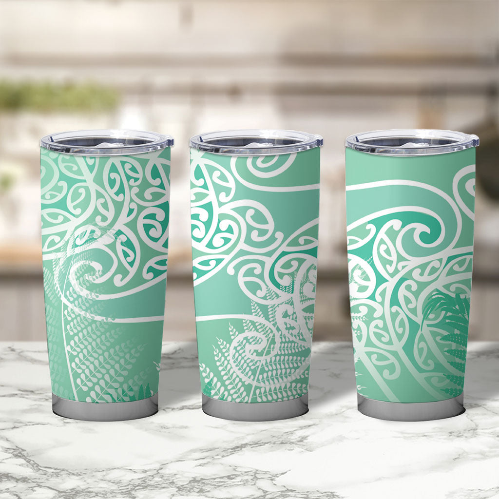 Aotearoa Maori Koru Curves Tumbler Cup Silver Ferns - Mint LT7 - Polynesian Pride