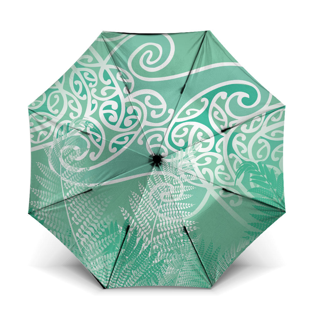 Aotearoa Maori Koru Curves Umbrella Silver Ferns - Mint