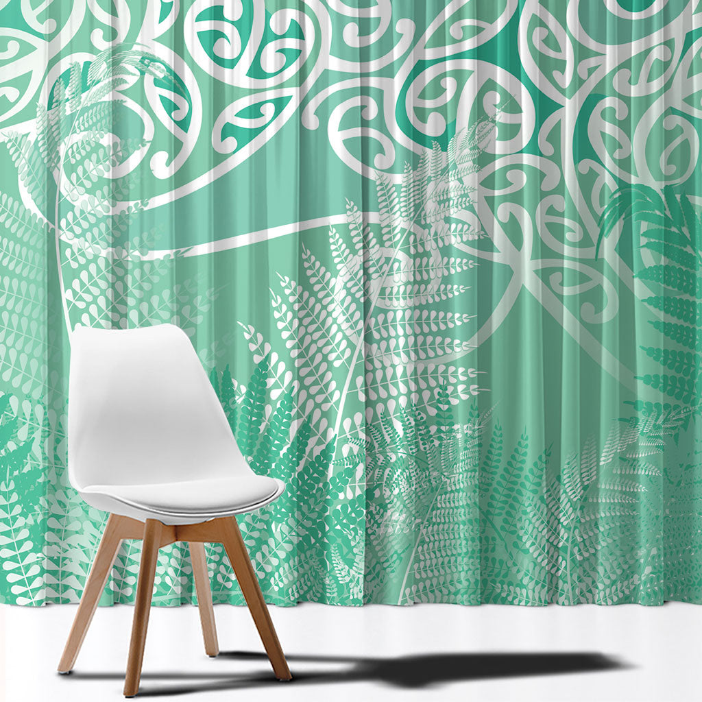Aotearoa Maori Koru Curves Window Curtain Silver Ferns - Mint
