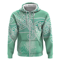 Aotearoa Maori Koru Curves Zip Hoodie Silver Ferns - Mint LT7 Zip Hoodie Mint Green - Polynesian Pride