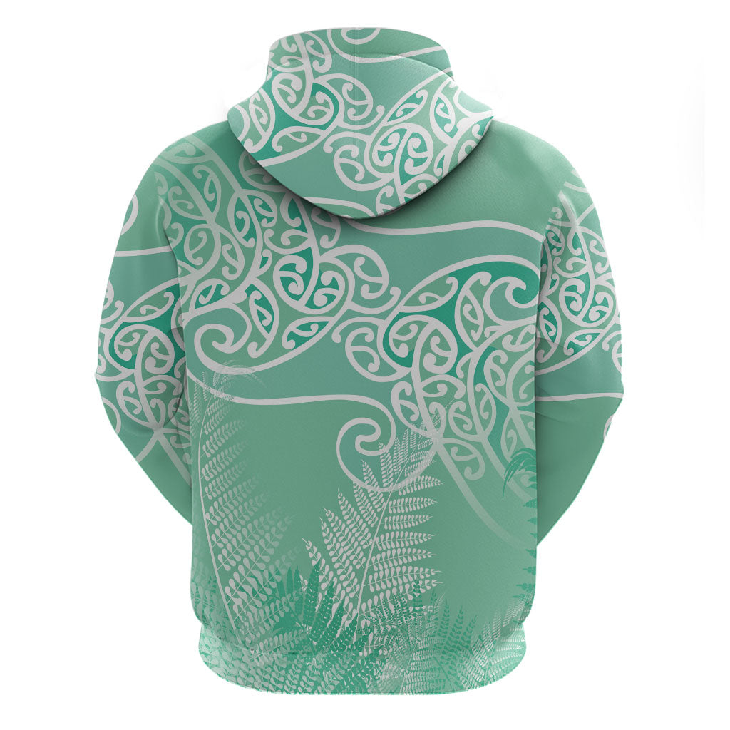 Aotearoa Maori Koru Curves Zip Hoodie Silver Ferns - Mint LT7 - Polynesian Pride