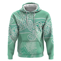 Aotearoa Maori Koru Curves Zip Hoodie Silver Ferns - Mint LT7 Pullover Hoodie Mint Green - Polynesian Pride