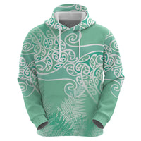 Aotearoa Maori Koru Curves Zip Hoodie Silver Ferns - Mint LT7 - Polynesian Pride