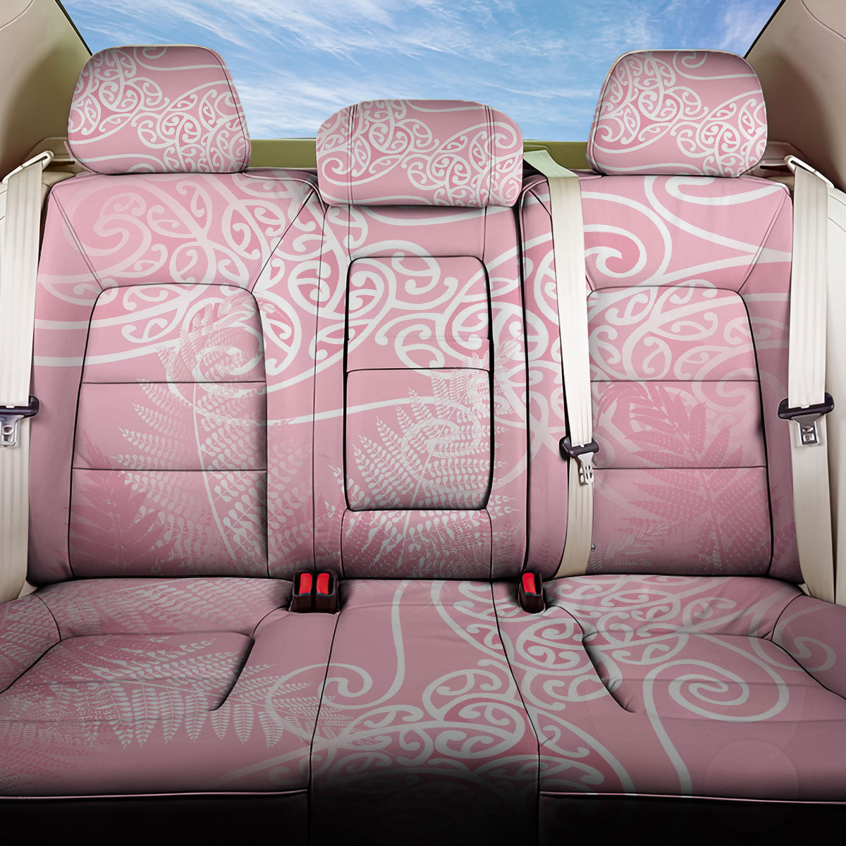 Aotearoa Maori Koru Curves Back Car Seat Cover Silver Ferns - Rose Pink LT7 One Size Pink - Polynesian Pride