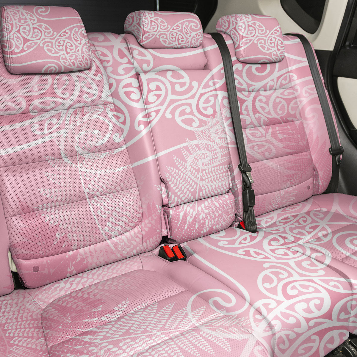 Aotearoa Maori Koru Curves Back Car Seat Cover Silver Ferns - Rose Pink LT7 - Polynesian Pride