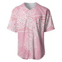 Aotearoa Maori Koru Curves Baseball Jersey Silver Ferns - Rose Pink
