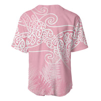 Aotearoa Maori Koru Curves Baseball Jersey Silver Ferns - Rose Pink