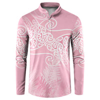 Aotearoa Maori Koru Curves Button Sweatshirt Silver Ferns - Rose Pink