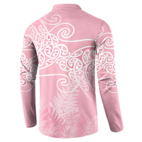 Aotearoa Maori Koru Curves Button Sweatshirt Silver Ferns - Rose Pink