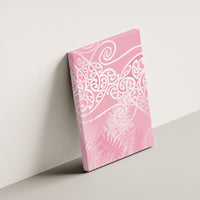 Aotearoa Maori Koru Curves Canvas Wall Art Silver Ferns - Rose Pink