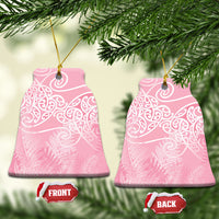 Aotearoa Maori Koru Curves Ceramic Ornament Silver Ferns - Rose Pink LT7 Bell Flake Pink - Polynesian Pride