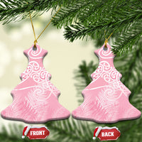Aotearoa Maori Koru Curves Ceramic Ornament Silver Ferns - Rose Pink LT7 Christmas Tree Pink - Polynesian Pride